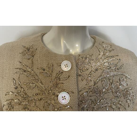 Ralph Lauren Purple Label Beige Silk Beaded Jacket 12 Button Front - Picture 6 of 15